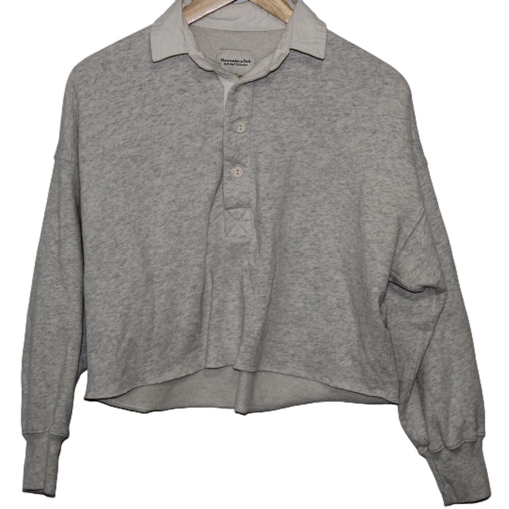 Womens Abercrombie & Fitch Heather Gray Cotton Long Sleeve V-Neck Sweater Size S
